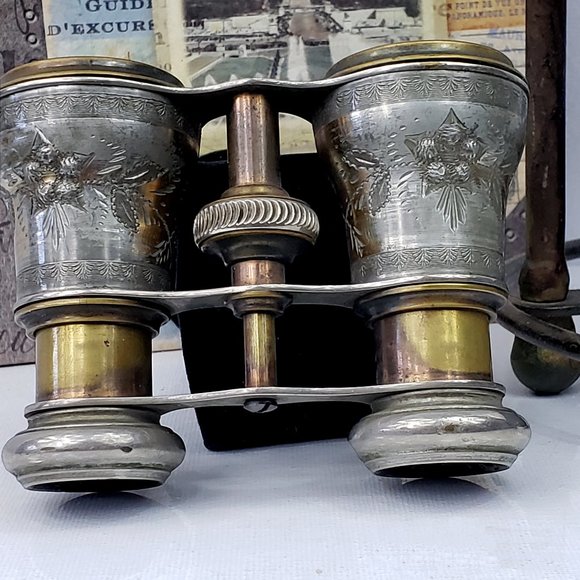 Antique Opera Glasses Binoculars "Chevalier Paris" France 1898-1900 Floral Leaf - Picture 4 of 15